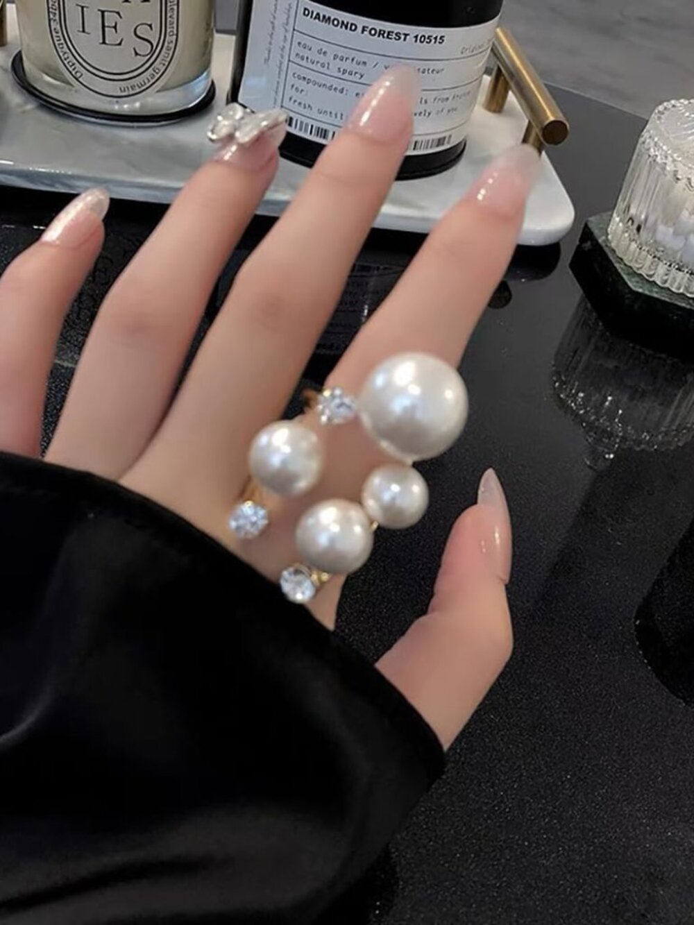 Pearl Ring for Women Promise Stacking Pearl Rings Adjustable Open Pearls Finger - Picture 4 of 6
